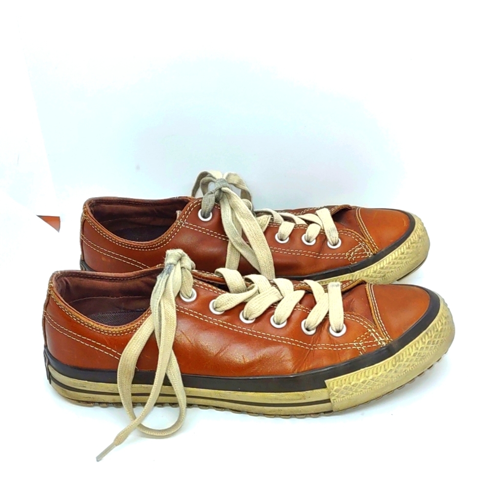 Converse Brown Leather low tops men's size 8 or women's size 10.
